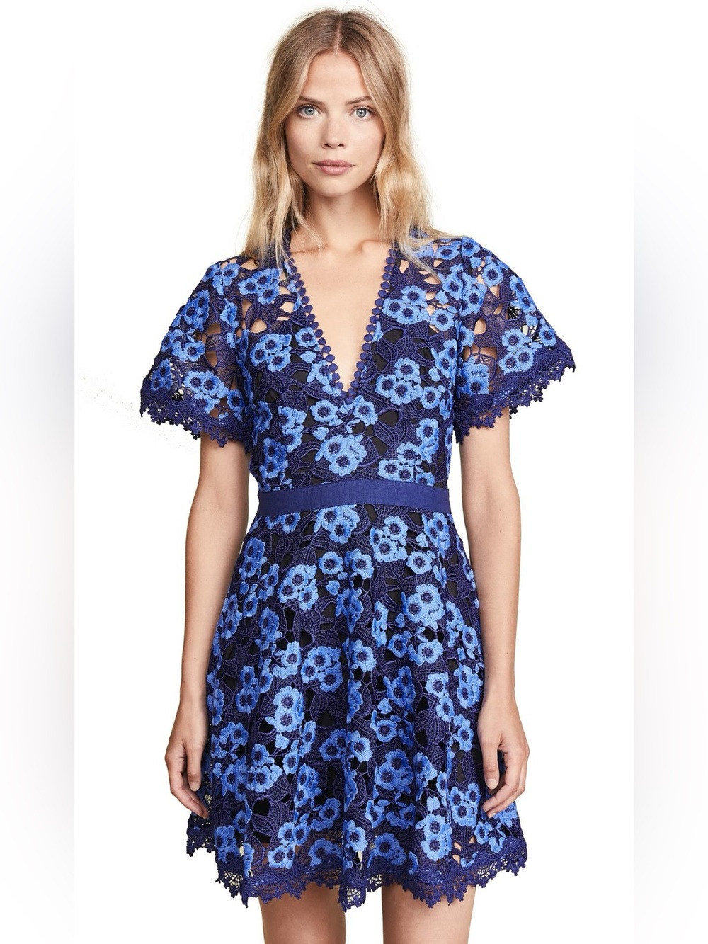 La Maison Talulah Infatuation Blue Floral Lace Mini Dress size XS